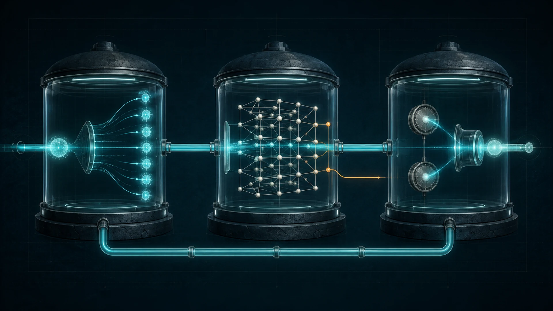 A three-stage computational instrument connected by a persistent memory loop